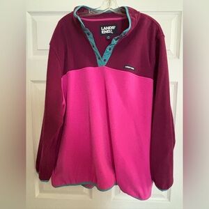 Lands' End Women's Burgundy and Pink Pull-Over fleece
